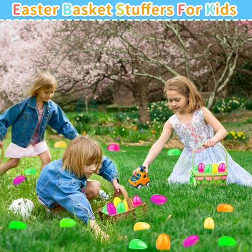 Jumbo 4 Pack 5.8 Inch Easter Eggs Filled with Press and Go Car Easter Toys Surprise Eggs for Kids Boys Toddlers Easter Basket Essential Stuffers Filled Easter Eggs with Toys for Party Favors Gifts - style: Press and Go Car