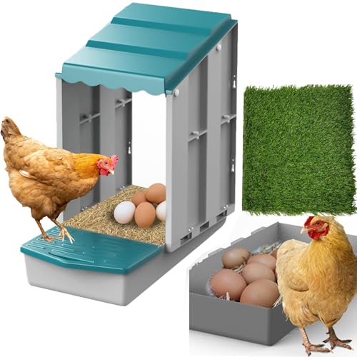 Chicken Nesting Boxes, 1 Hole Laying Boxes,1 Nest Mat, Plastic Roll Away Chicken Nest Box, Egg Roll Out with Perch Eggs Protected Collection Area, Poultry Modular House Egg Coop Nest Perch - size: 19.9"L x 12.0"W x 5.9"H