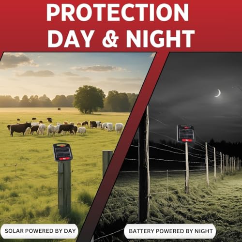 Solar Electric Fence Charger for Day and Night Power | Red Sizzle 12S | 1.85 Joule | Solar Energizer to Keep Out Predators