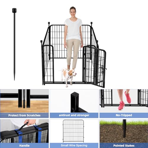 ADAVIN Tall Garden Fence with Gate, 36 in(H) 4 Panels Heavy Duty Iron Metal Animal Barrier Fence, Fence Blocker for Dogs, Portable Temporary Fencing. Total 9 Ft(L). Black - size: 4panels-36in(H)×9ft(L)