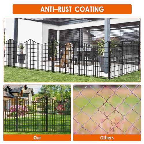 12 Panels No Dig Decorative Garden Fence, 33 in(H) X 27 ft(L) Garden Fencing Animal Barrier, Dogs Rabbits Pets Blocker, Rustproof Metal Decorative Fences for Yard, Outdoor, Patio - size: 12 Panels, 33 in(H) X 27 ft(L)