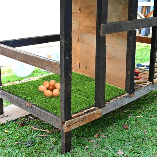 Tlence 8 Pack Chicken Nesting Pads with Veggie Feeder, 12x12 Washable Artificial Grass Nesting Box Liners, Thick Synthetic Turf Coop Bedding Mats for Laying Eggs