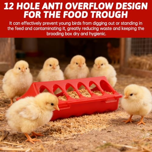 4PCS Chick Feeder and Waterer Kit, Baby Chick Starter Kit | 3×12-Hole Trough Feeders and 1 Low-Spill Chicks Waterer, for Small Poultry Chicks Ducks Quail Pigeons Birds