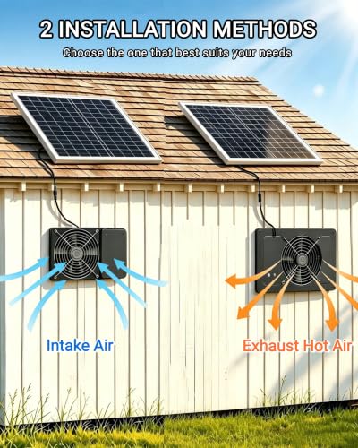 Solar Powered Fan with 15000mAh Battery & Timer for Chicken Coop | Small Solar Exhaust Fan, 25W Quiet, Waterproof, High Airflow for Outdoor, Greenhouse, Sheds,Pet Houses Ventilation Equipment - size: 11 inches