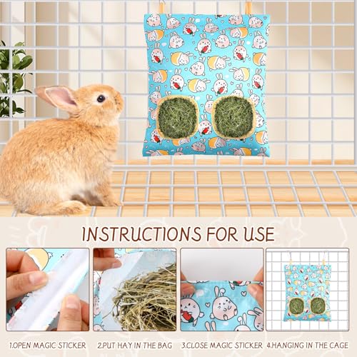 UPINS 3Pack Guinea Pig Hay Feeder Bag,Bunny Rabbit Cage Bag Hanging Holder | Guinea Pig Cage Feeder,for Bunny Rabbits,Chinchillas,Hamsters,Small Pets,and Animals - color: Orange Blue Pink