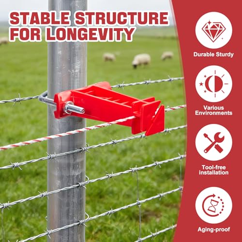 Tube Post Insulator, Electric Fence T Post Insulators for Electric Fence Wire for Chain Link Square or Round Tubing (Red-100P) - color: Red, size: 100 Pack
