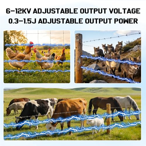 6-12KV Adjustable Output 30 Miles 1.5J Solar Electric Fence Charger | SEF-02, High-Efficiency 15W Solar Panel for Livestock, Farms & Remote Pastures, 12V 7Ah Battery, 24H Uninterrupted Protection - color: Gray