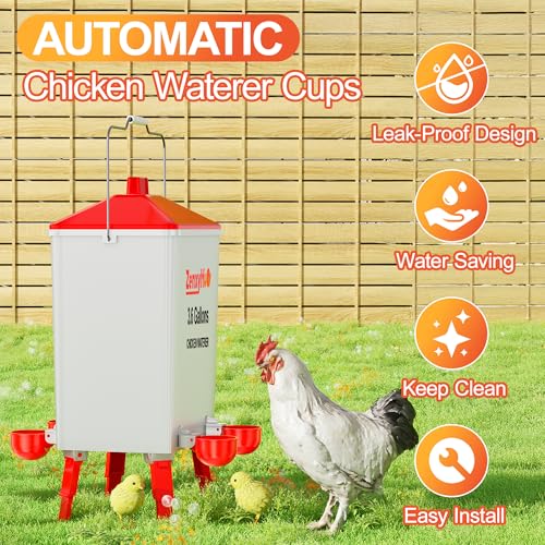 ZenxyHoC No Waste Chicken Feeders and Waterers - 8 Set with Water Cups | for Buckets Barrels Bins Troughs No Waste Chicken Feeder - size: 8 Ports and 8 Cups