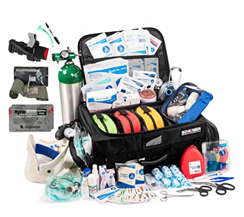 Scherber Fully-Stocked Premium First Responder Bag | HSA/FSA Approved | Large Pro EMT/EMS Trauma, Bleeding & Oxygen Medical Kit | CAT Tourniquet, HyFin Chest Seal & 250+ First Aid Supplies (Black) - color: Black