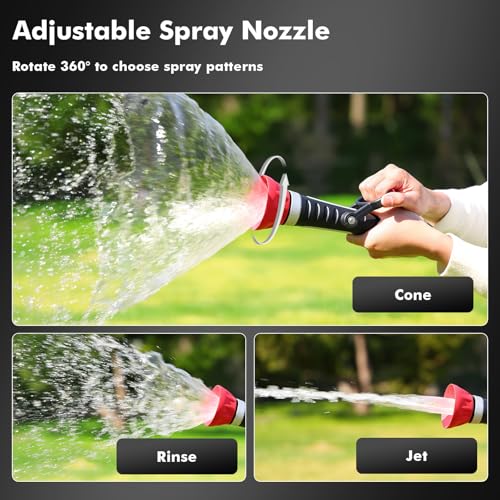 RESTMO Fireman Style Hose Nozzle Heavy duty, Hose Spray Nozzle for Outdoor | Large Lever Handle, High Pressure Twist Garden Nozzle with 3 Spray Patterns for Watering Lawn and Garden, Washing Car - color: M-Red
