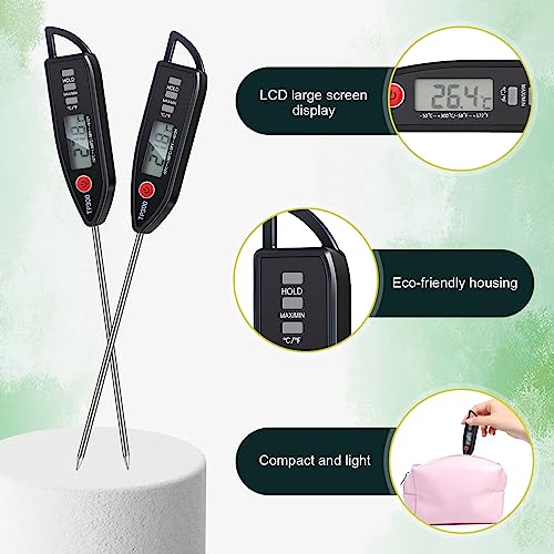 6 Set Digital Food Thermometer Long Probe Instant,Black | Waterproof for Water Liquid Candle, Instant Temperature Read for Kitchen BBQ Grill Candy Meat, Foldable Probe Thermometer - color: Black