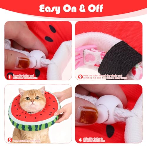 Cat Cone Collar Soft, Cat Recovery E Collar After Surgery to Stop Licking, Adjustable Waterproof Neck Elizabethan Pet Kitten Puppy Donut Pillow for Cats Wound Healing, Watermelon - color: Watermelon, size: Small(5-9.5in)