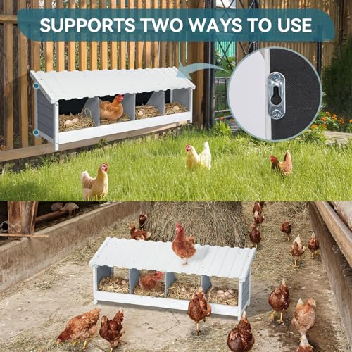 PETSFIT 4 Holes Chicken Nesting Box, PVC Waterproof Roof, Privacy Cover | Wall Mounted or Floor Use, Natural Fir Wood, Easy to Assemble and Clean, For Backyard Coops and Farms, Fits Standard Hens - size: 4 Holes
