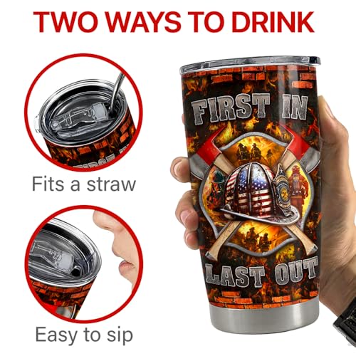 SANDJEST Firefighter Tumbler 20oz Stainless Steel Insulated Travel Mug Cup for Men Firefighters Gifts for Birthday Christmas Fathers Day - color: Firefighter