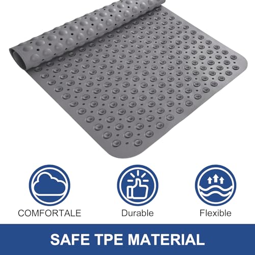 Square Shower Mat Non Slip: 32" x 32" Large Shower Mats for Inside Shower - Soft TPE Cuttable Anti Slip Shower Floor Mat with Drain Holes and Suction Cups - color: Dark Gray