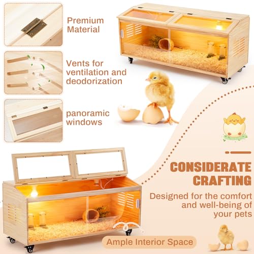 CroBlissful Large Brooder Box Kit for Chicks, 40 x 16 x 16 in Chicken Brooder Box with Brake Casters & Sliding Door, Chicken Supplies, Ducks, Rabbit, Quails, Hamsters, up to 35 Chicks Quail Birds - color: White, size: 40 x 16 x 16 in, style: Pulley