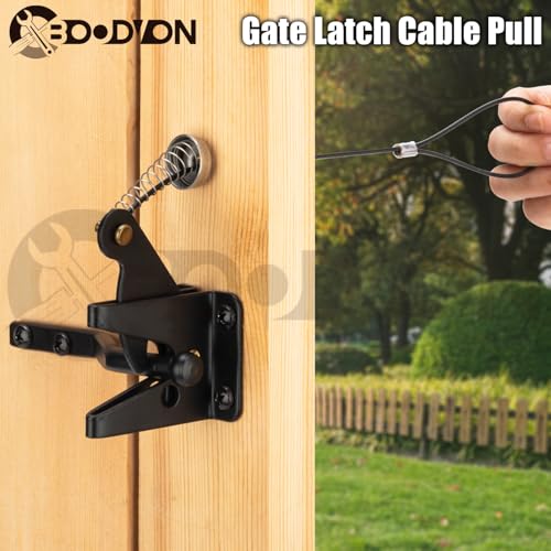 Gate Latch Cable Pull with Spring, Metal Gate Opener String Adjustable from 2”to 6” Thick Gate, Stainless Steel Gate Latch Pull for Outdoor Wood and Vinyl Gates, 2 Pack