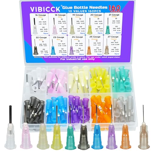 10sizes, 160 blunt tip glue dispensing nozzles Blunt-nosed needle glue applicator, used for applying industrial liquids, adhesives, inks, perfumes, lip glosses.0.5 inches, - size: 0.5 in-10 values 160pcs