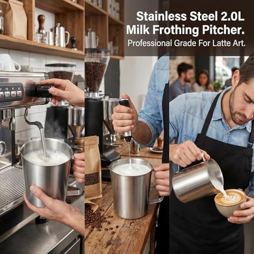 304 Stainless Steel Measuring Cup 64 OZ/2 L Measuring Pitcher with Handle | 8 Cups, Metal Milk Frothing Pitcher with OZ/ML Graduations for Latte Art, Espresso Machine