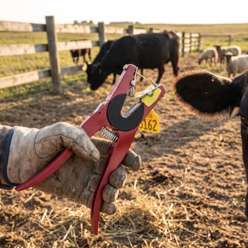 Yosoo Health Gear Livestock Ear Tag Plier, Durable Alloy Tagging Applicator with Spring Loaded Ergonomic Handle for Farm Animals Red 9.6 x 2.4 x 0.9 in 1 Piece
