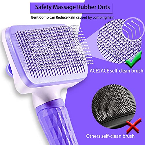 Pet Grooming Brush for Cats & Dogs, Self-Cleaning Undercoat Deshedding & Massage Tool, Purple - color: Purple