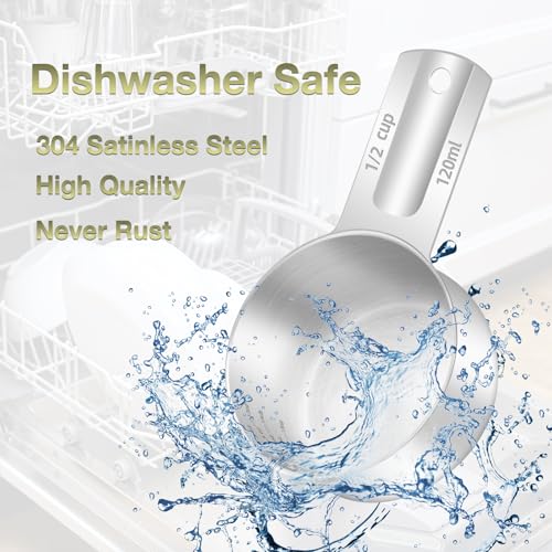 1PCS 1/2Cup (120ml, 4oz) Measuring Cup, Etched Inner Scale Measure Scoop | 18/8(304) Food-Grade Stainless Steel, Seamless One-Piece design, Metric and US Measurement, ‌Rust-Free, Dishwasher-Safe - size: 1/2Cup