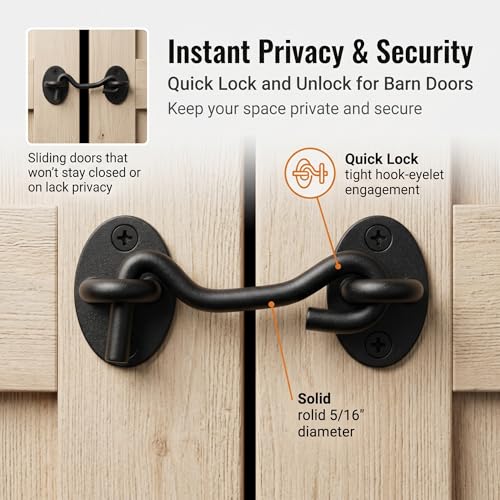 3” Privacy Hook and Eye Latch Easy Lock for Barn Door, Black (3 INCH-2PCS) - size: 3 INCH-2PCS