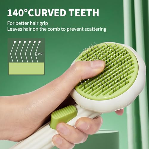 Cat Brush Dog Brush with Release Button for Shedding, Self Cleaning Cat Comb Hair Brush for Indoor Cats, Dog Deshedding Brush Grooming Kit, Pet Supplies Hair Remover Tool - color: Green