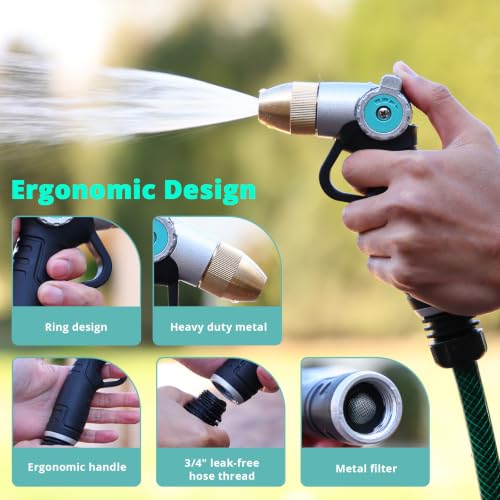 QUOBAS Garden Hose Nozzle Sprayer, Heavy Duty Metal Water Garden Nozzle | Brass Nozzle with Thumb Control, 3 Watering Patterns, Jet Hose Sprayer for Car Wash, Driveway, Patio Cleaning & Garden - size: 7” high pressure nozzle
