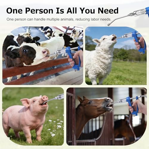 30 ML Adjustable Metal Feeding Gun - Continuous Drench Gun with Large-Capacity Portable Tank, Safe for Sheep, Cattle, Pig, Horse & Various Livestock
