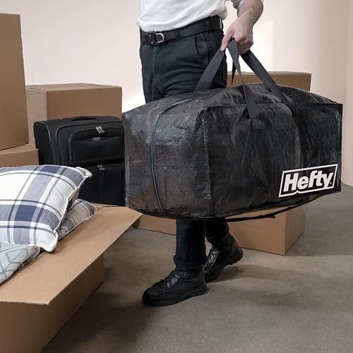Hefty Moving Bag – Extra Large Double Zipper Backpack – Heavy Duty, Water Resistant, Foldable, Reusable Packing & Storage Tote with Shoulder Straps for Garage and Basement Organization – 2 Pack - size: 11 Gal - Moving Bag