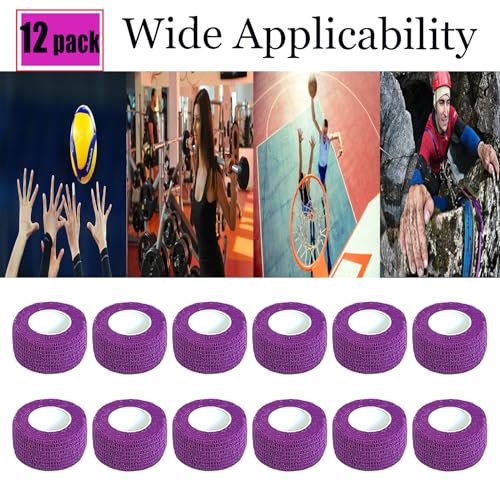 12 Pack Self Adhesive Wrap Bandage - Vet Wrap for Pets, Stretch Self-Adherent Cohesive Tape Breathable Athletic Tape Rolls (1 Inches x 5 Yards Each, Purple) - color: Purple