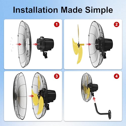 20 Inch Wall Mount Fan,7200 CFM Industrial Fan with 90° Swing,3 Speeds,Poweful Motor,Adjustable Tilt,High Velocity Fan for Garage,Shop,Patio,Factory,Gym,Porch,Outdoor,Indoor