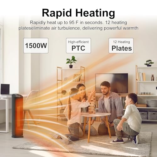 Space Heater for Indoor Use - 24 inches 1500W Ceramic Heater with Remote Control, 12 Hour Timer, Oscillation, LED Display, for Bedroom Office Indoor - size: small