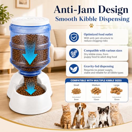Automatic Dog Feeders - 3 Gallon Capacity Gravity Food Dispenser for Large Dogs and Cats - size: 3 Gallon Feeder