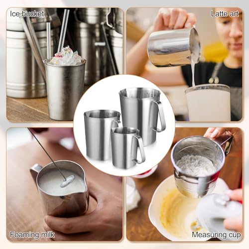 3 Pieces Stainless Steel Measuring Cups Metal Pitcher with Oz and ML marking Measuring Cup with Handle and Pour Lip, 16 Ounce (2 Cups), 32 Ounces (4 Cup), 64 Ounces (8 Cup)