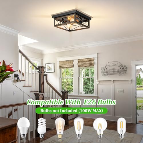 Oil Rubbed Bronze Hallway Light Fixture Ceiling, 2-Light Farmhouse Industrial Flush Mount Ceiling Lamp, 1-Pack Metal Kitchen Light Fixture, Close to Ceiling Lamp for Bedroom Living Room Entryway - color: Oil-Rubbed Bronze, size: 1-Pack