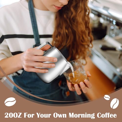 Honeydak 12 Pcs Milk Frothing Pitcher 304 Stainless Steel Steaming Pitchers for Coffee Bar Cappuccino Barista Tools Milk Jug Steamer Frother Cup (12 oz) - color: Silver, size: 12 oz