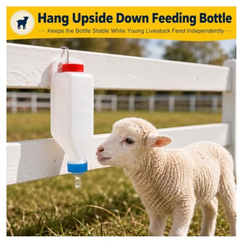 5pcs 500ml Lamb Feeding Bottle, Thickened Goat Milk Feeder Bottles, Hang Upside Down Livestock Milk Bottle with Pacifier Hanging Handle for Goat Lamb Fawns Nigerian Dwarf Doeling