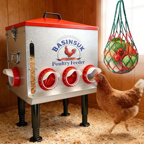 10Gal 55lb Automatic Chicken Feeder, 8 Port No Waste Chicken Feeders Rat-Proof Large Metal Poultry Feeder with Window & Catchment Tray, Adjustable Legs Waterproof Rust-Proof for Coop Outdoors