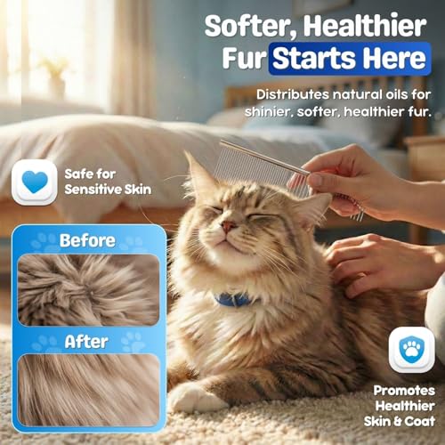 Flexzion Dog Comb, Stainless Steel Grooming Tool, 7 Inch, 45mm Teeth | Metal Comb for Dogs and Cats with Wide and Narrow Rounded Teeth to Detangle Knots and Remove Loose Hair From Medium Coats - size: Large (45mm)