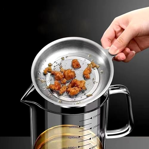 34oz Glass Oil Strainer Container with Fine Mesh Strainer for Bacon Grease, Nut Milk, Soy Milk, Tea Residues and All Purpose Straining (1L)