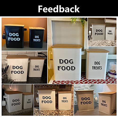Dog Food Storage Container Farmhouse Pet Food Treats Bin with Lid and Scoop, Perfect Sturdy Canister Tins for Kitchen Countertop, Shelf, Great Gift for Pet Owners - Dog Food - Black - color: Dog Wood Black