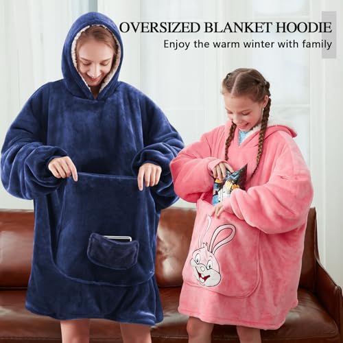 JOYWOO Navy Foldable Wearable Blanket Hoodie,Oversized Cat Lovers Sweatshirt Blanket for Adult, Birthday Gifts for Men,Dad,Husband Cozy Fuzzy Sherpa Hooded Blanket with Giant Pocket and Winter Gifts - color: Navy Blue, size: Foldable