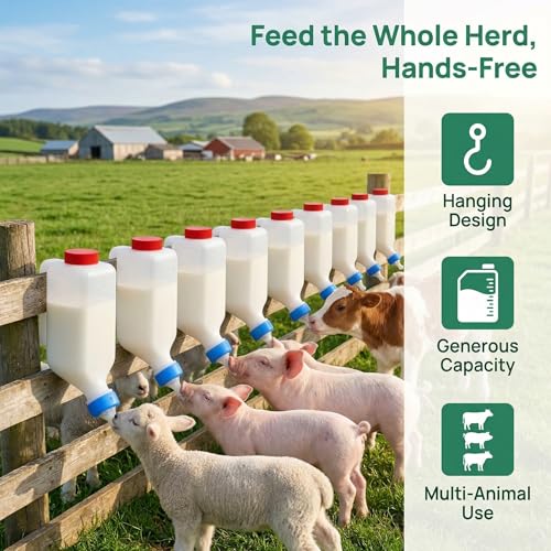 Goat Bottles and Nipple Set, 1 pcs Nipple and 2 pcs 800 ml Lamb Feeding Bottle with Hanging Handle for Feeding Sheep Goat Lamb Puppy for Farm - color: white-800