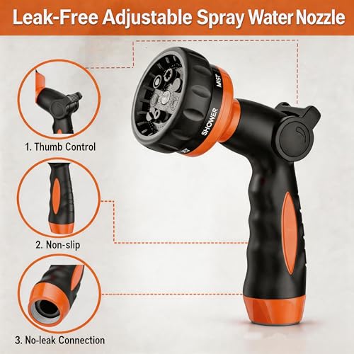 Garden Hose Nozzle Heavy Duty -Thumb Control Spray Nozzles for Garden Hose High Pressure, 7 Patterns Water Hose Nozzle for Car Wash, Watering Lawn and Pets