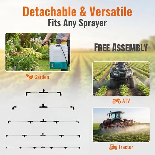 7.5‘’ ATV Sprayer Boom with 6 Nozzles, Stainless Steel Detachable Spray Boom, Compatible with ATV/UTV Tractor Spray System, Complete Fittings with Brass Barb Connectors & Stainless Steel Clamps
