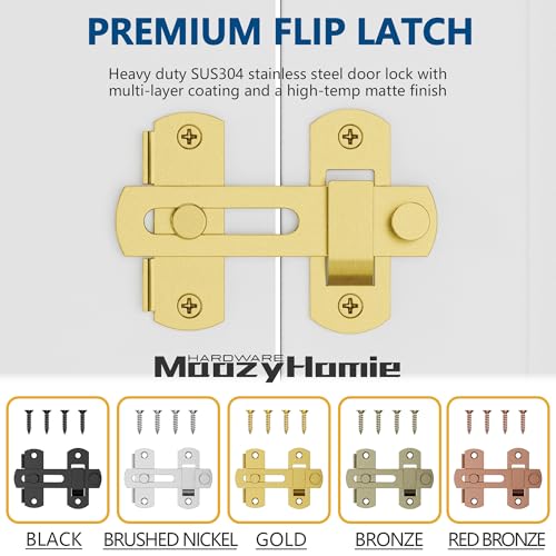4 Inch Flip Latch Gate Latches, 180 Degree Flip Barn Door Lock Latch, Heavy Duty SUS304 Stainless Steel Flip Sliding Latch, Bolt Buckle Lock for Barn Wood Fence Sliding Doors, Gold, 2 Pack - color: Gold