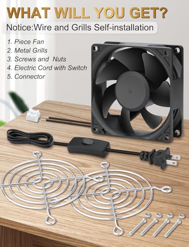 EC Axial Cooling Fan 80mm x 25mm, AC 120V Dual Ball Bearing | 110v 220v 240v Big Airflow Low Watt Muffin Brushless Fan for PC Case, Projector, Cabinet, RV Refrigerator Ventilation Cooling - size: 80mm x 25mm