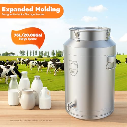 76L/20.08Gallon Stainless Steel Milk Can with Faucet, Heavy Duty Milk Bucket Milk Jug Wine Pail Bucket Bottle Liquid Container Storage Milk Container for Grain Wine Liquid,Stainless Steel Sealed Tank